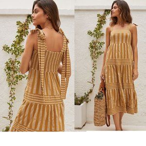 By Anthropologie Blue Tassel Shoulder-Tie Midi Dress 2X NEW with tag nwt gold
